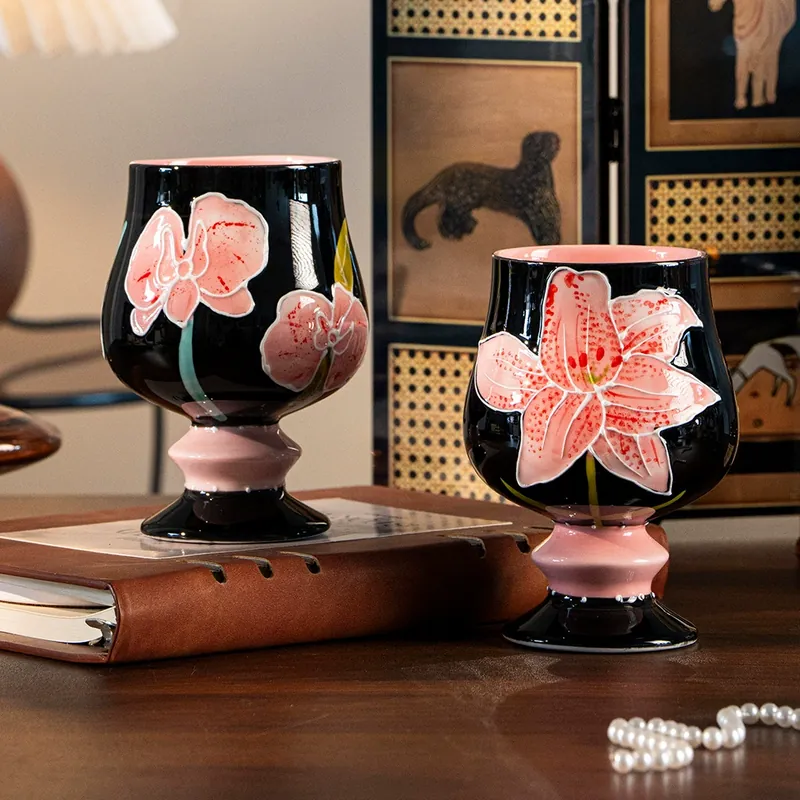 Hand-Painted Porcelain Mug with Lily Design