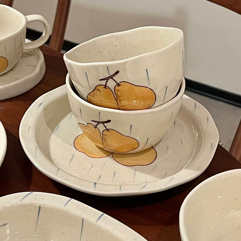 Hand-Painted Pear Ceramic Dinnerware Set tableware view 4