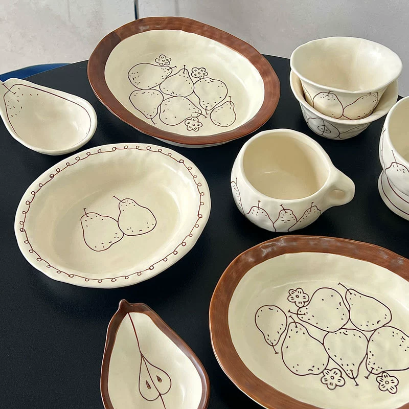 Hand-Painted Pear Ceramic Bowl Set tableware