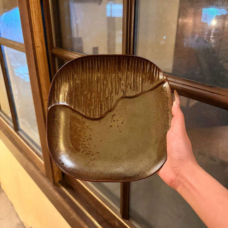 Rustic Square Ceramic Plate tableware view 2