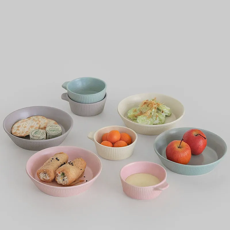 Macaron Ribbed Ceramic Baking Bowl