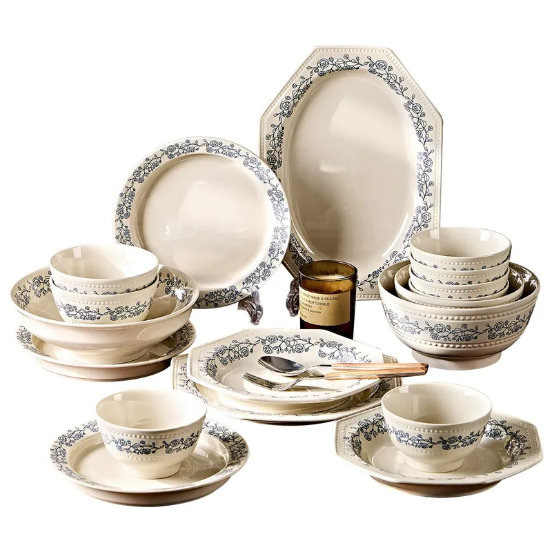 French Retro Rose Ceramic Plate tableware view 5