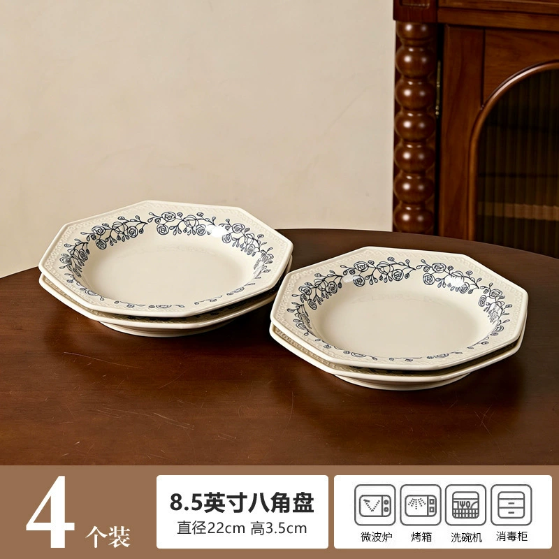 French Retro Rose Ceramic Plate tableware view 12