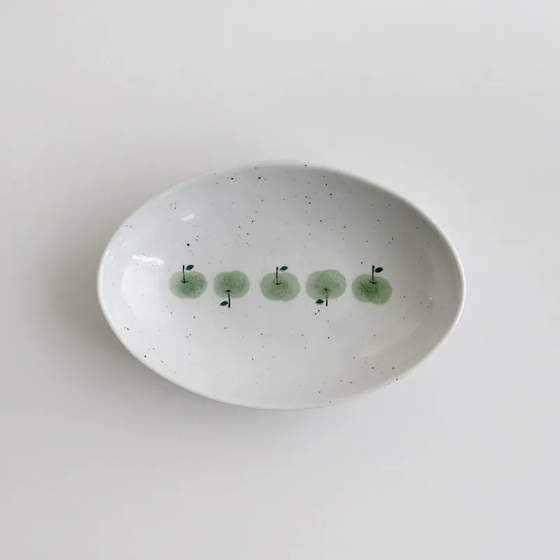 핸드페인팅 그린 애플 타원형 도자기 접시 tableware view 2
