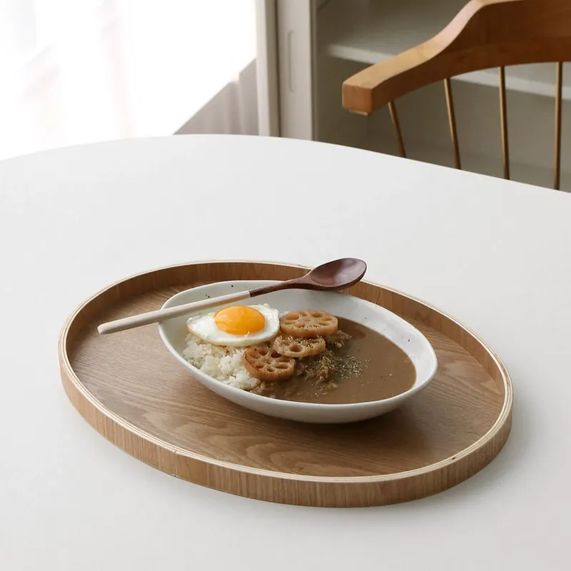 핸드페인팅 그린 애플 타원형 도자기 접시 tableware view 3