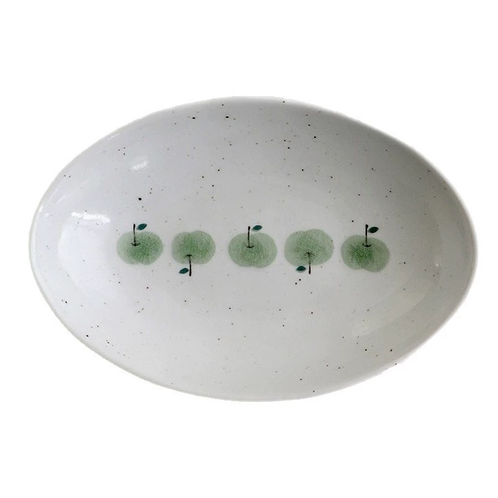 핸드페인팅 그린 애플 타원형 도자기 접시 tableware view 5