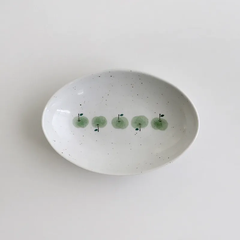 핸드페인팅 그린 애플 타원형 도자기 접시 tableware view 6