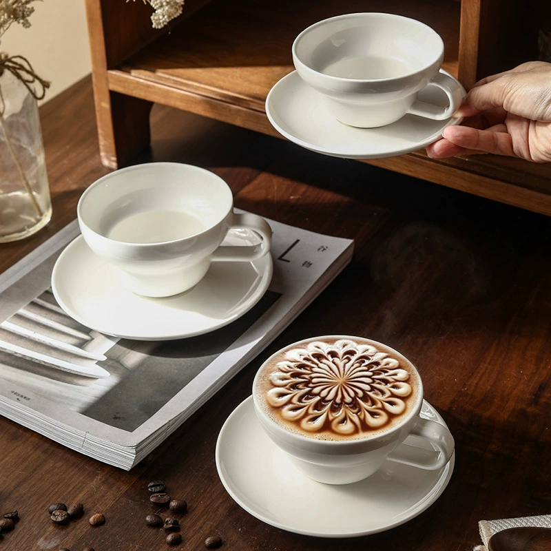 White Ceramic Coffee Cup and Saucer Set