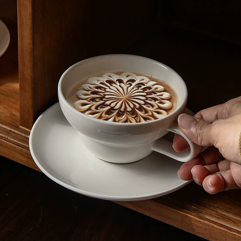 White Ceramic Coffee Cup and Saucer Set tableware view 2