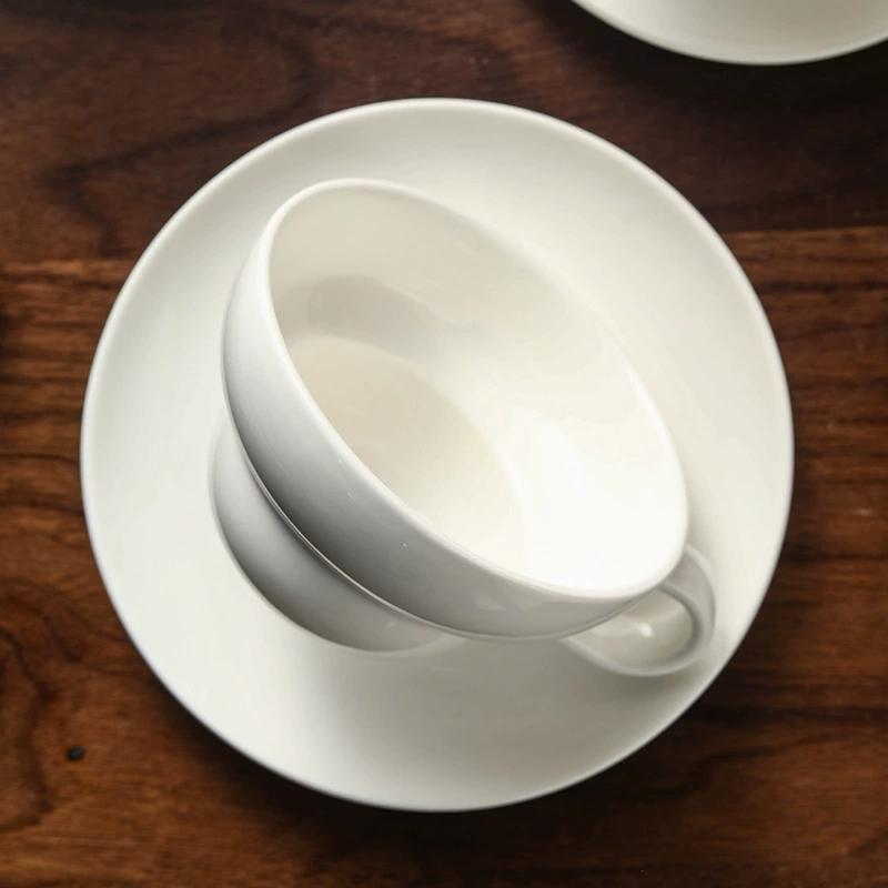 White Ceramic Coffee Cup and Saucer Set tableware view 3