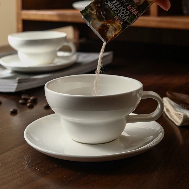 White Ceramic Coffee Cup and Saucer Set tableware view 4