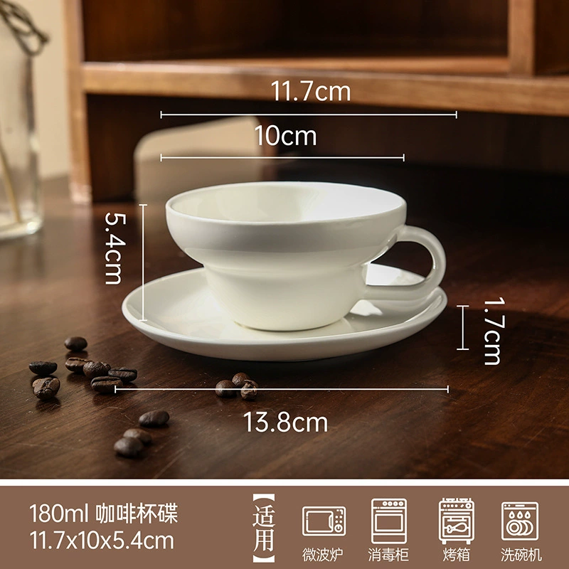 White Ceramic Coffee Cup and Saucer Set tableware view 6