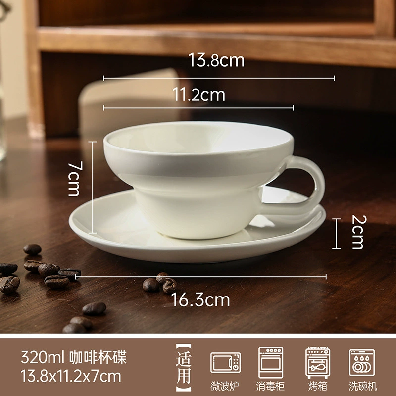White Ceramic Coffee Cup and Saucer Set tableware view 7