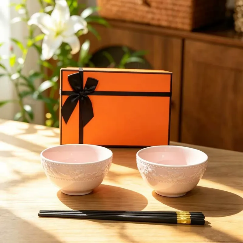 세라믹 그릇과 젓가락 선물 세트 tableware view 3
