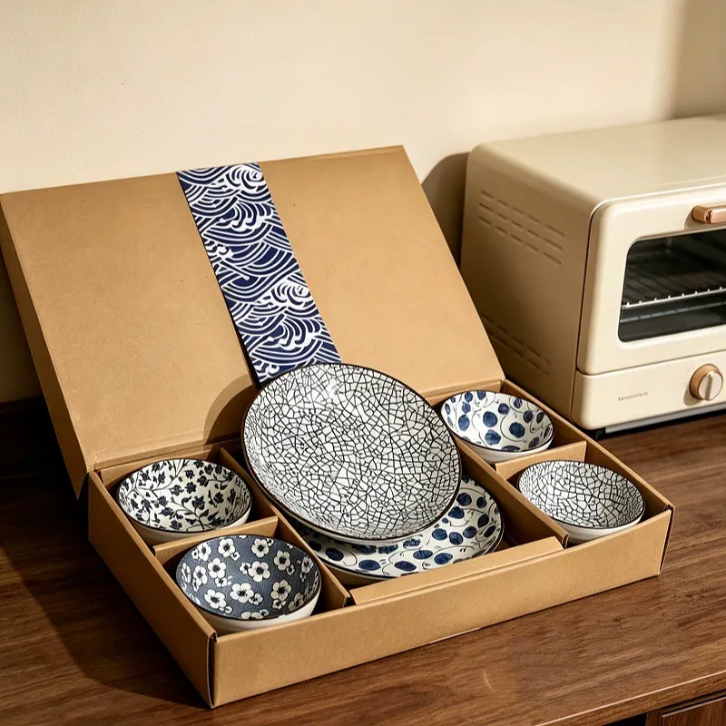 Service de vaisselle en porcelaine bleue et blanche tableware view 2