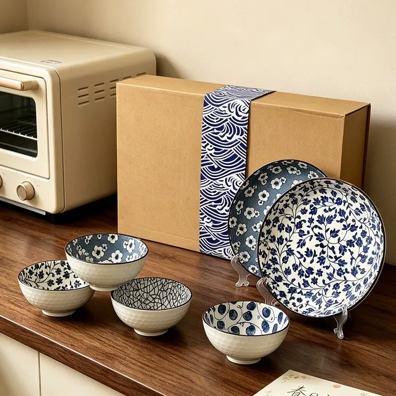 Service de vaisselle en porcelaine bleue et blanche tableware view 10