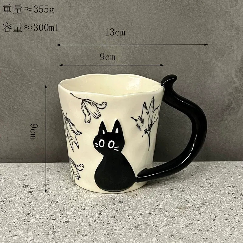 طقم فناجين قهوة سيراميك بقط أسود بارز tableware view 6