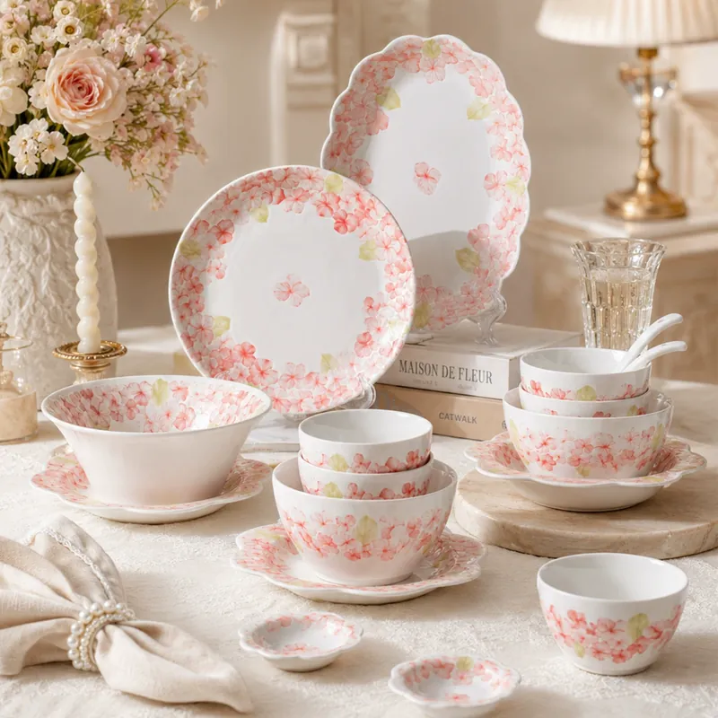 Porcelain Dinnerware Set with Flower Fairy Design and Chopsticks