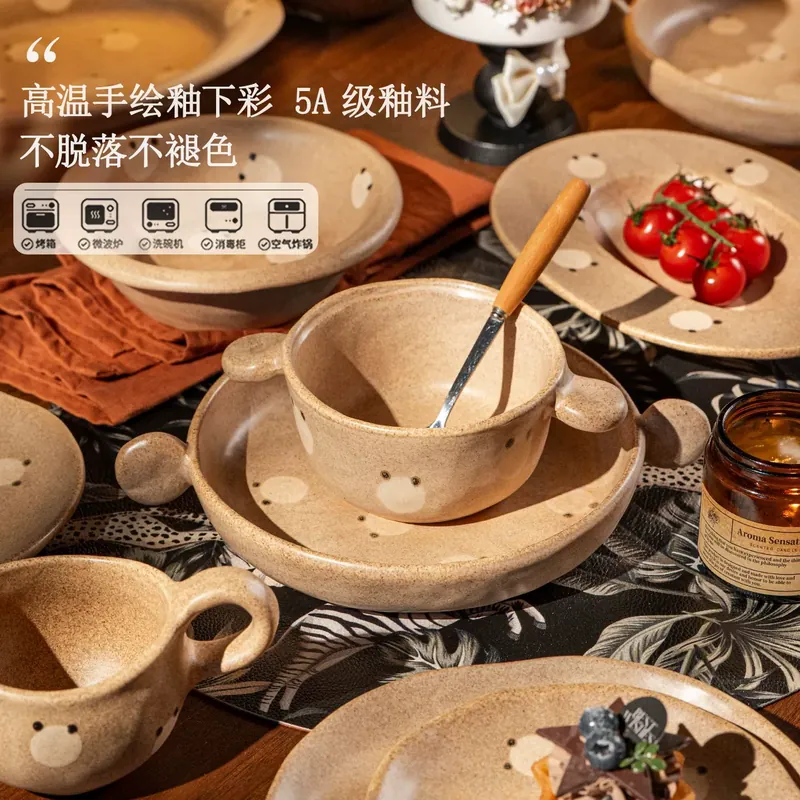 طقم وعاء حساء وطبق بورسلين مرسوم يدويًا tableware view 2