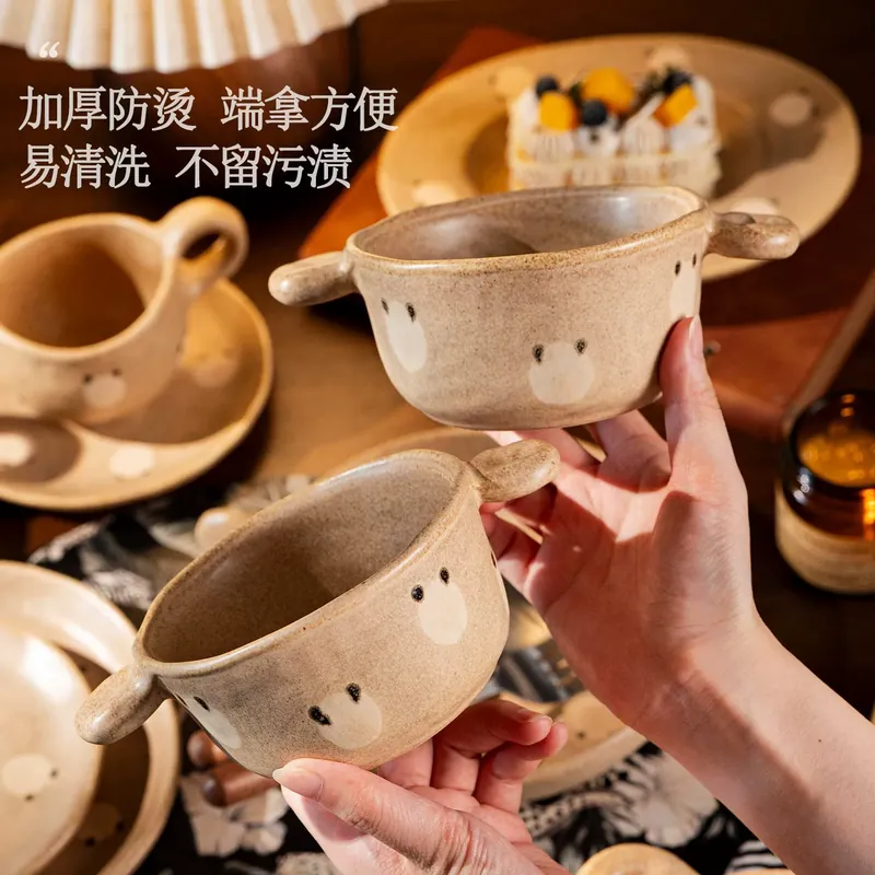 طقم وعاء حساء وطبق بورسلين مرسوم يدويًا tableware view 3