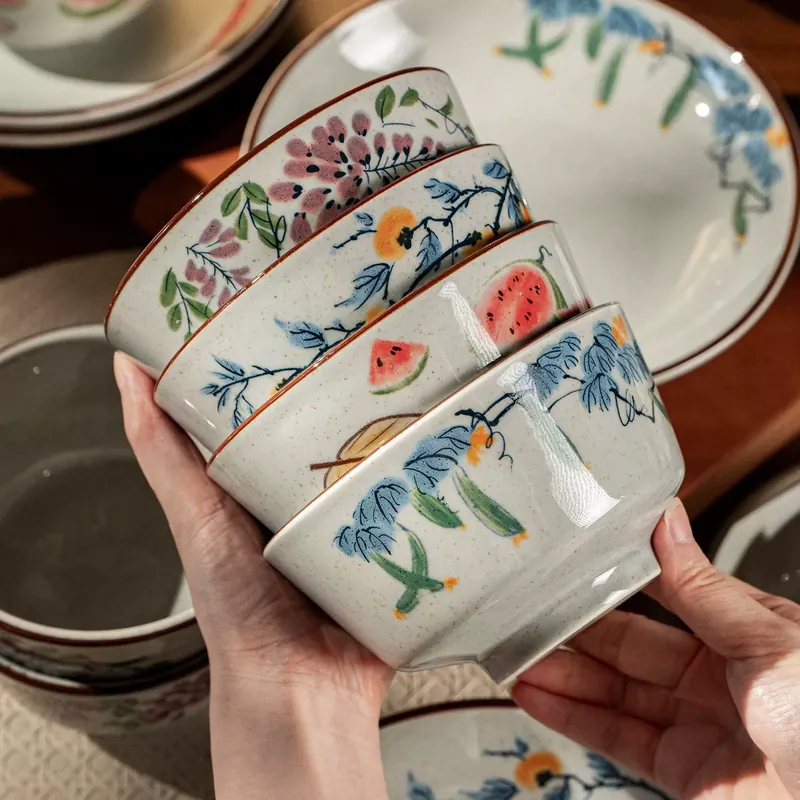 Porcelain Dinnerware Set with Rice Bowls