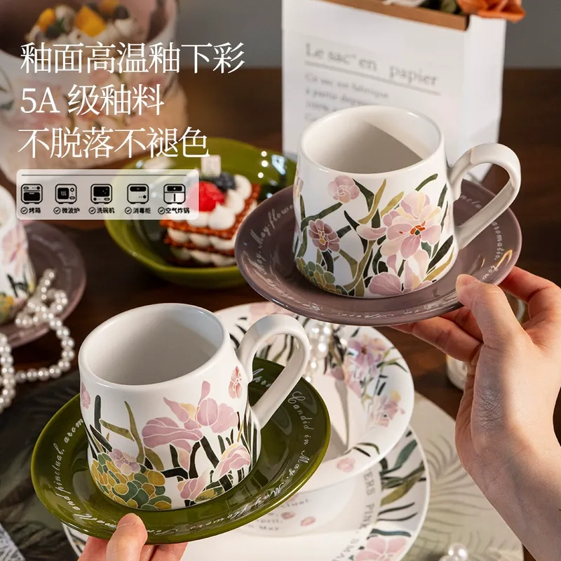 Ceramic Coffee Cup and Saucer Set with Monet Garden Design tableware view 2