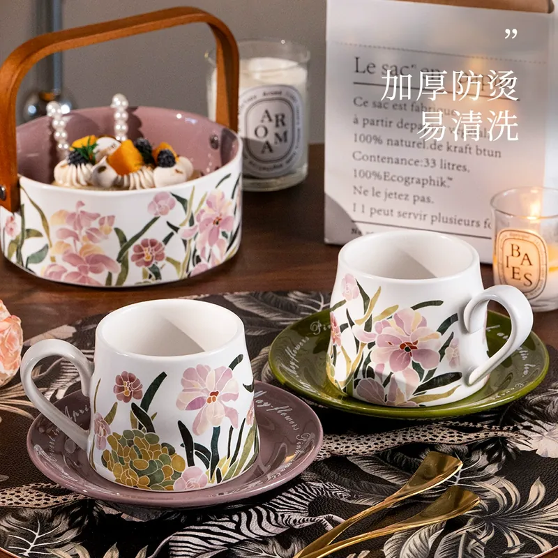 Ceramic Coffee Cup and Saucer Set with Monet Garden Design tableware view 3