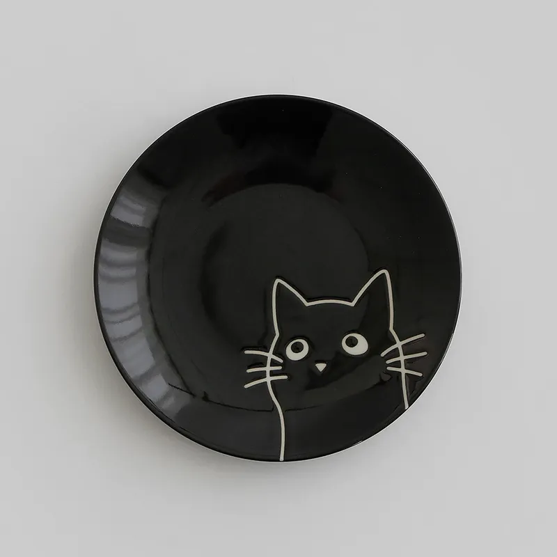 Керамическая тарелка с мультяшным чёрным котом tableware view 3