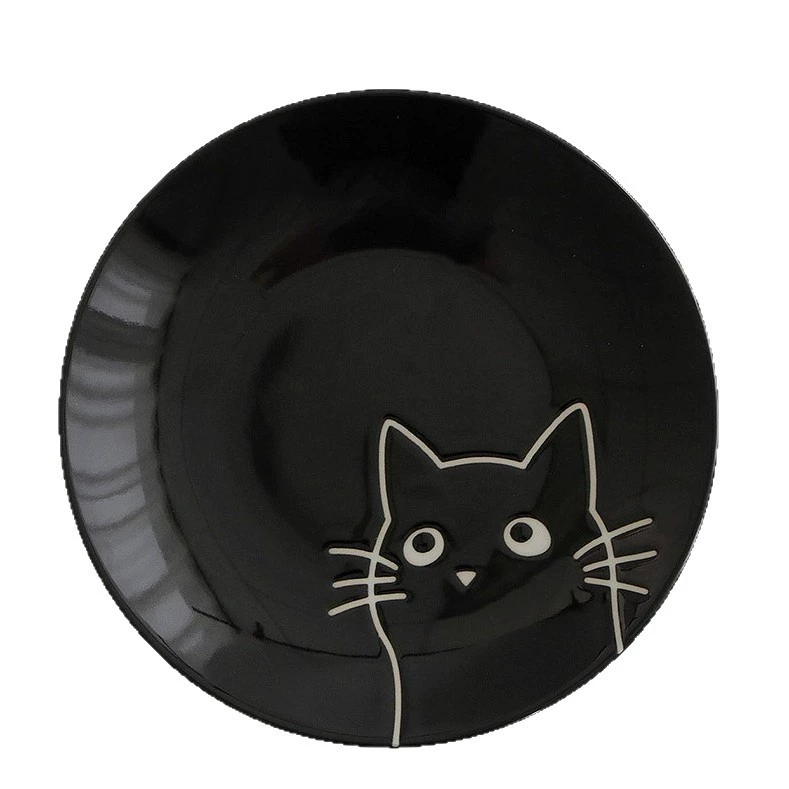 Керамическая тарелка с мультяшным чёрным котом tableware view 5