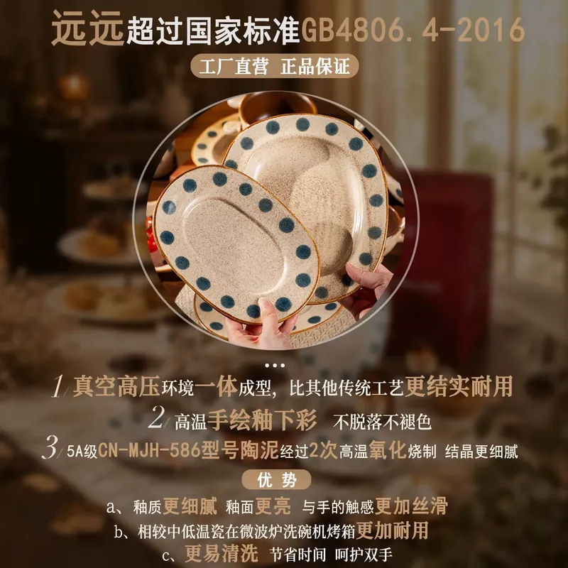 طقم وعاء حساء وطبق بورسلين مرسوم يدويًا tableware view 4
