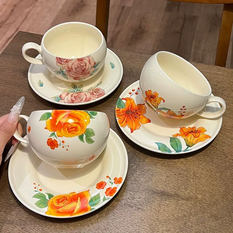 Floral Ceramic Coffee Cup Set