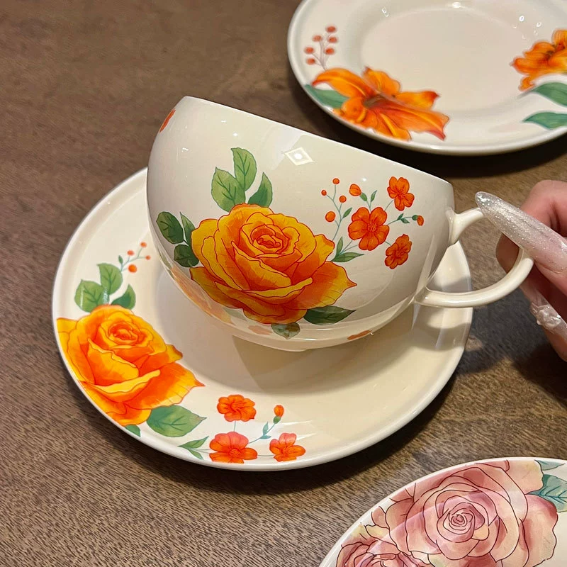 طقم فناجين قهوة سيراميك بزخرفة زهور tableware view 3
