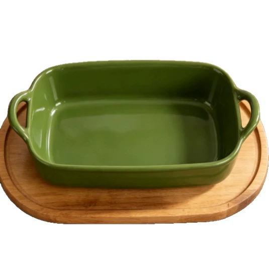 طبق خبز سيراميك أخضر عتيق بمقبضين tableware view 5