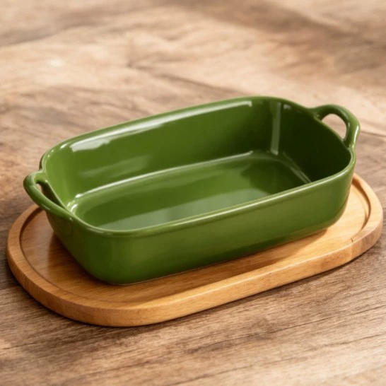 طبق خبز سيراميك أخضر عتيق بمقبضين tableware view 6