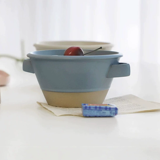 Colorful Double-Handled Ceramic Bowl tableware view 2