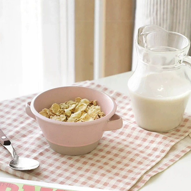Colorful Double-Handled Ceramic Bowl tableware view 4