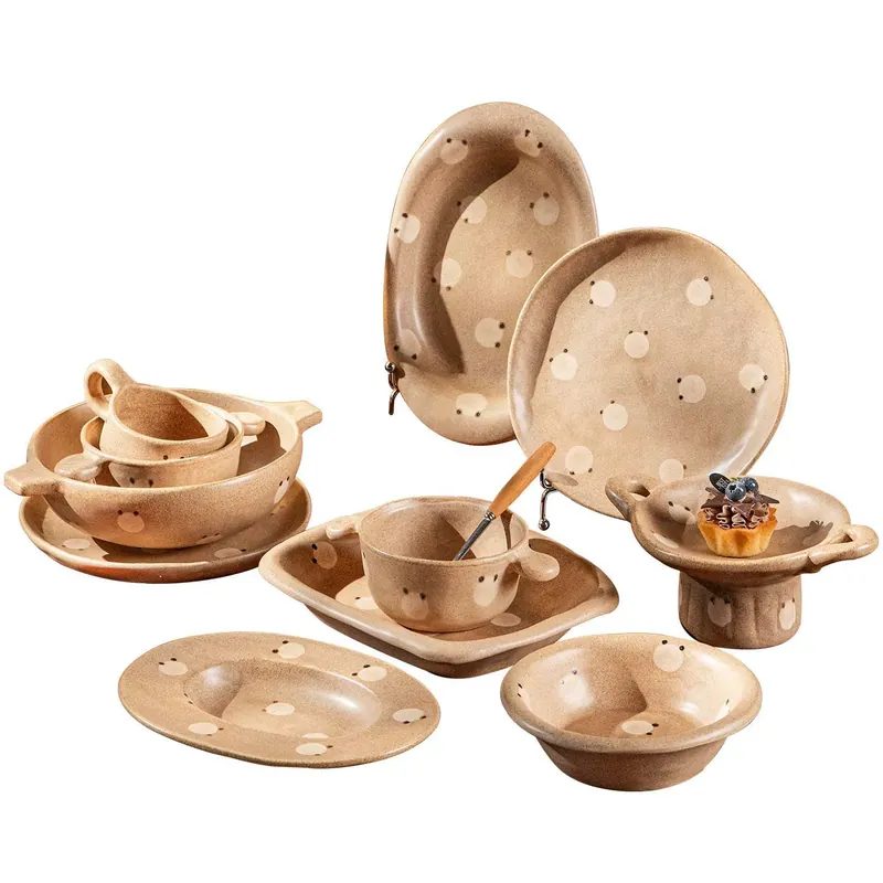 طقم وعاء حساء وطبق بورسلين مرسوم يدويًا tableware view 5