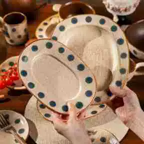 Hand-Painted Porcelain Soup Bowl and Plate Set