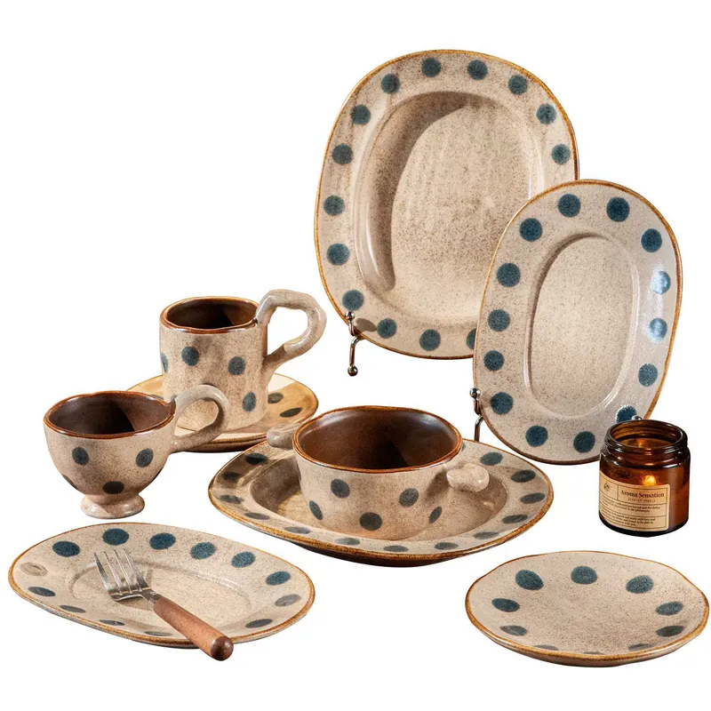 طقم وعاء حساء وطبق بورسلين مرسوم يدويًا tableware view 5