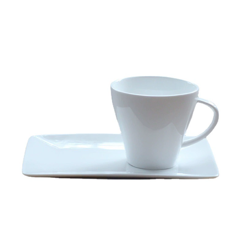 White Ceramic Coffee Cup and Saucer Set