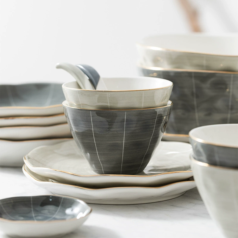 Gold Rim Ceramic Dinnerware Set tableware view 2