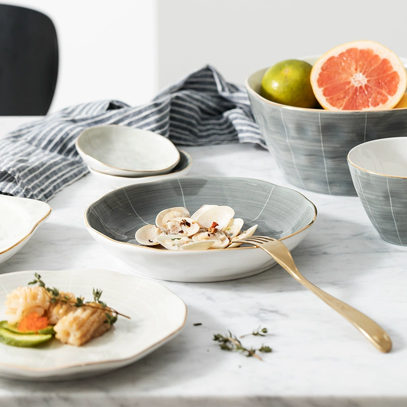 Gold Rim Ceramic Dinnerware Set tableware view 3