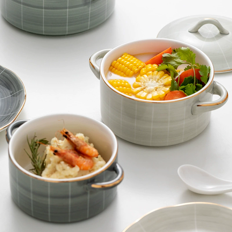 Ceramic Soup Bowl with Lid tableware view 2