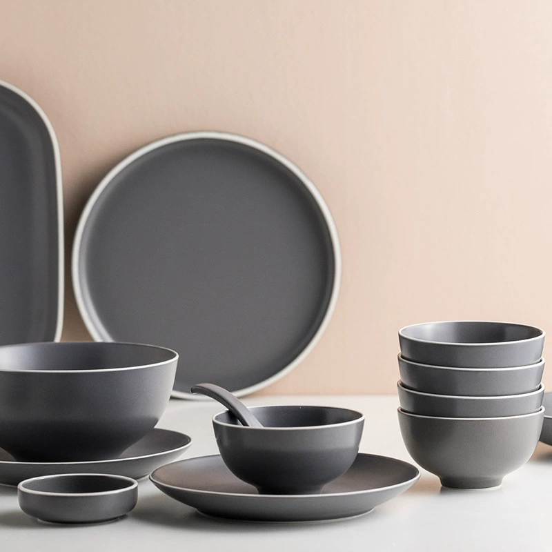 Matte Gray Ceramic Dinnerware Set tableware view 3