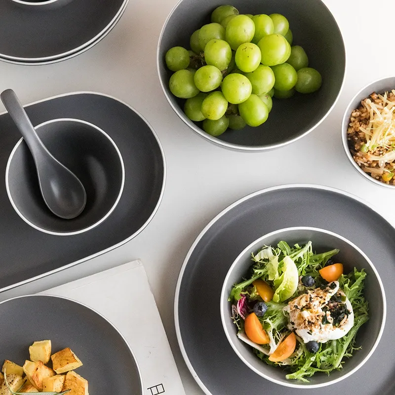 Matte Gray Ceramic Dinnerware Set tableware view 4
