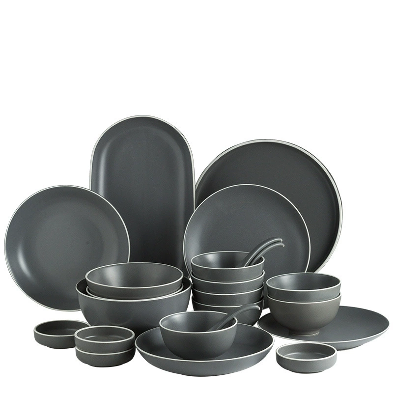 Matte Gray Ceramic Dinnerware Set tableware view 5