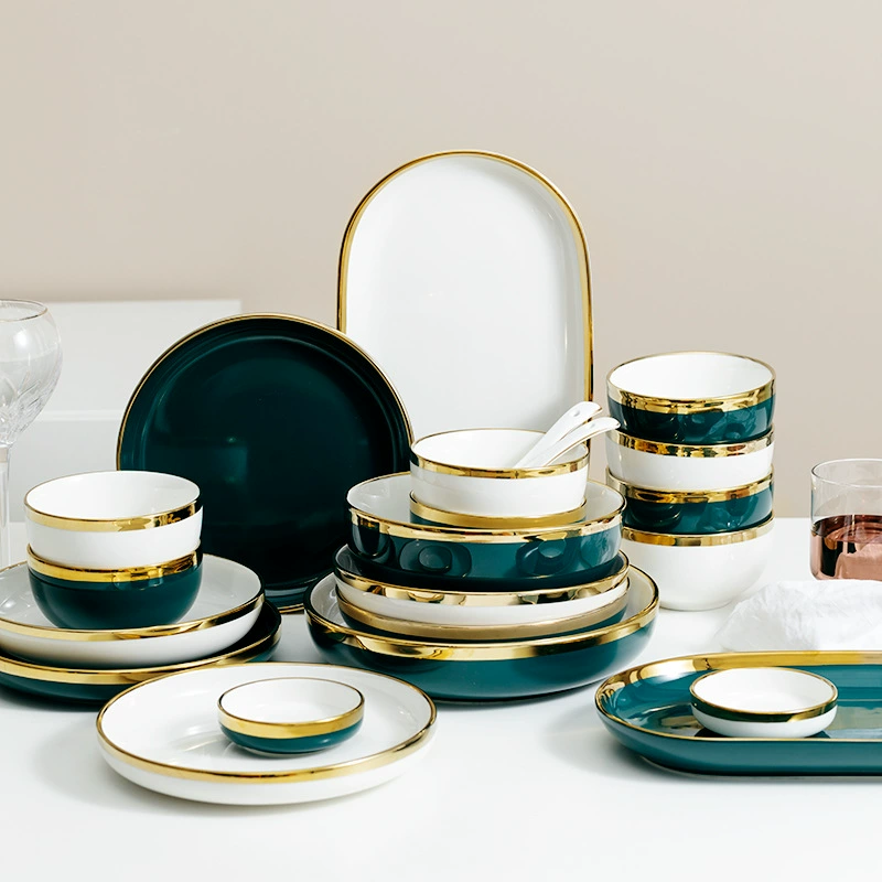 Gold Rim Ceramic Dinnerware Set