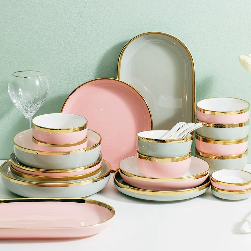 Gold Rim Ceramic Dinnerware Set tableware view 2