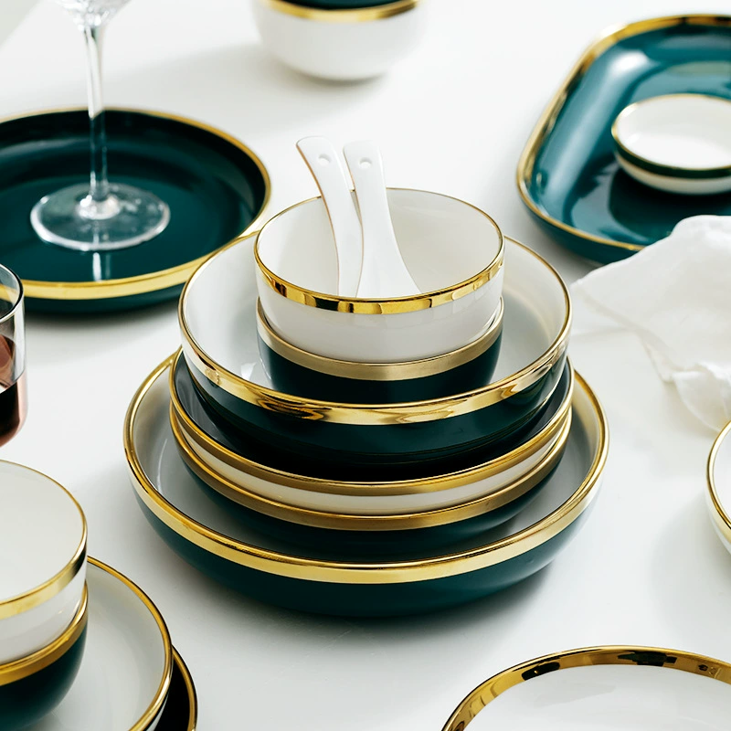 Gold Rim Ceramic Dinnerware Set tableware view 3