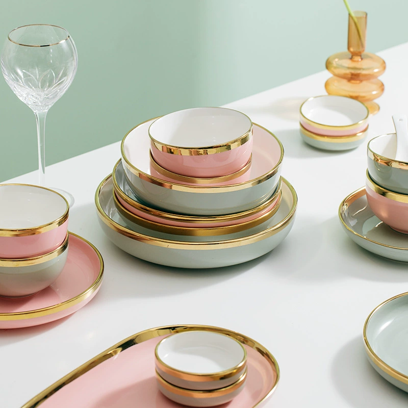 Gold Rim Ceramic Dinnerware Set tableware view 4